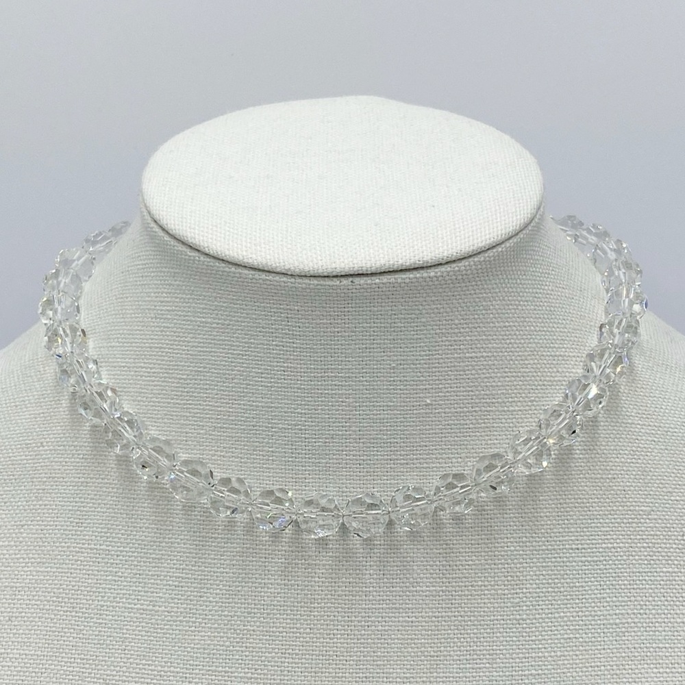 Vintage Chain Strung Faceted Crystal Glass Beaded Necklace